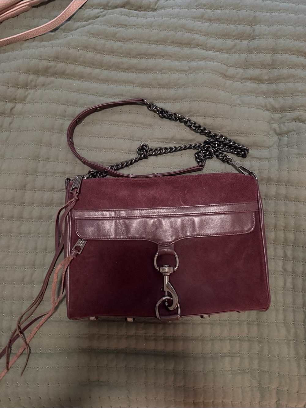 Rebecca Minkoff Suede Leather Shoulder Bag in Deep Plum